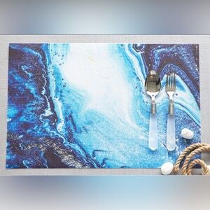 set/4 blue & white marbled waves vinyl placemats/3 sets available/12 total-NWT